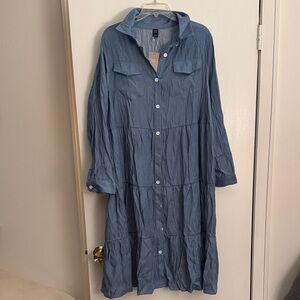 SHEIN Blue Button-Up Tiered Dress